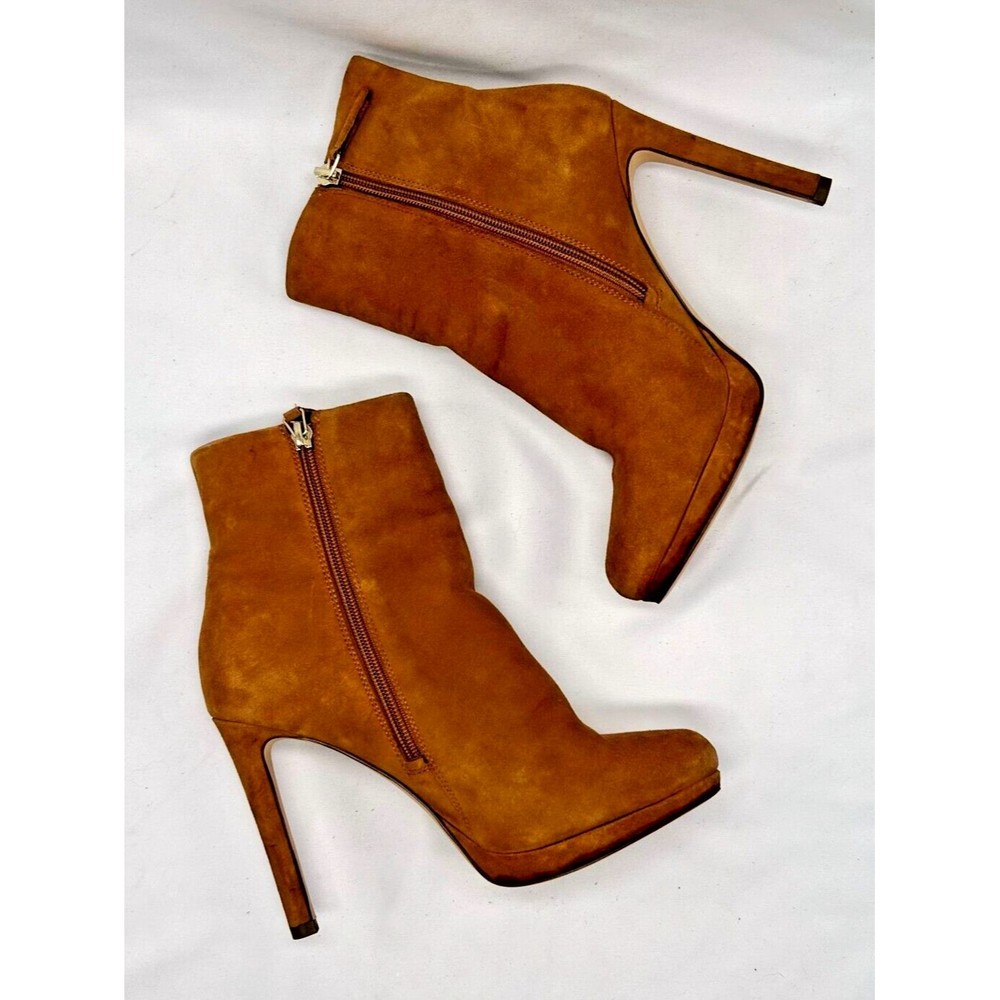 Nine West Cognac Suede Platform Ankle Booties | Size 7.5